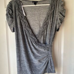 Gray Ruched V-Neck Top